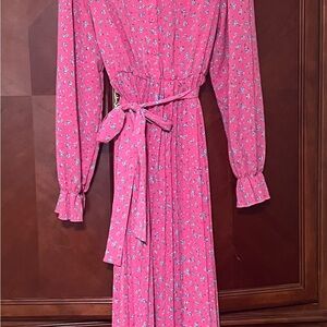 SHEIN Pink Long Sleeve Floral Flowing Dress Medium